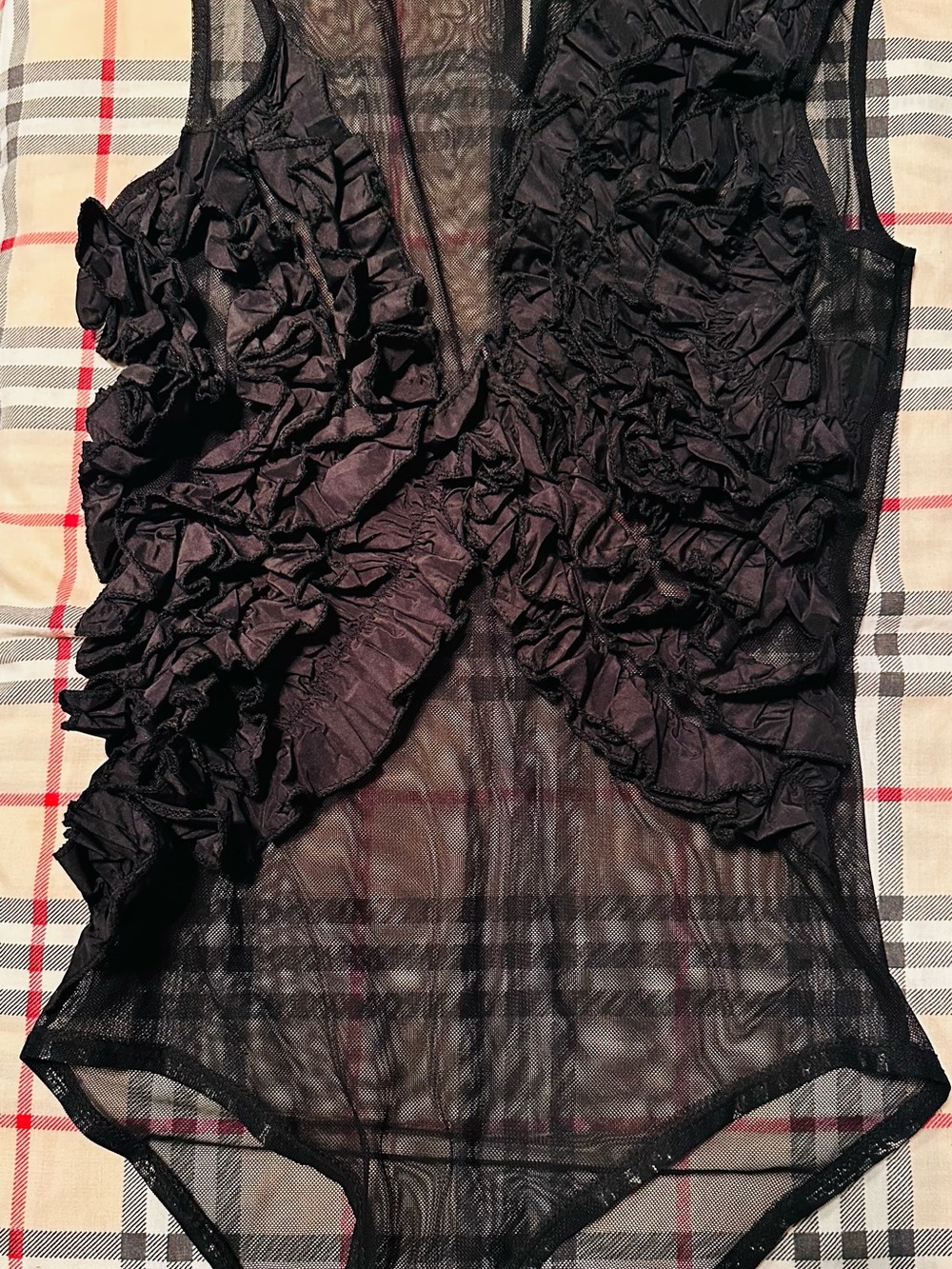 Nocturne Black Ruffled Mesh Bodysuit